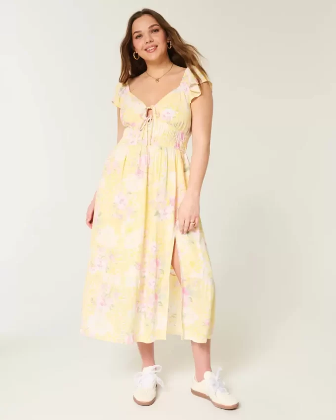 Flutter Sleeve Double Tie Midi-mekko Flutter Sleeve Double Tie Midi-mekko