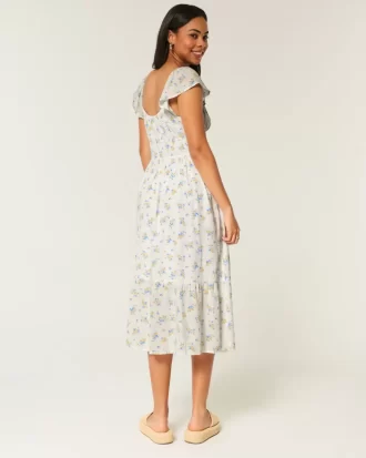 Flutter Sleeve Double Tie Midi-mekko