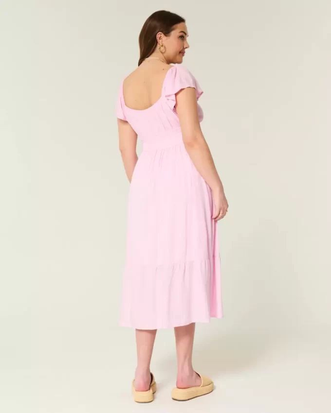 Flutter Sleeve Double Tie Midi-mekko Flutter Sleeve Double Tie Midi-mekko