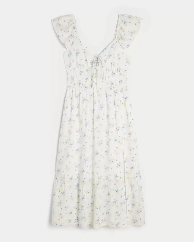 Flutter Sleeve Double Tie Midi-mekko Flutter Sleeve Double Tie Midi-mekko