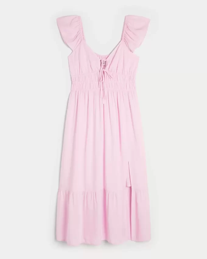 Flutter Sleeve Double Tie Midi-mekko Flutter Sleeve Double Tie Midi-mekko