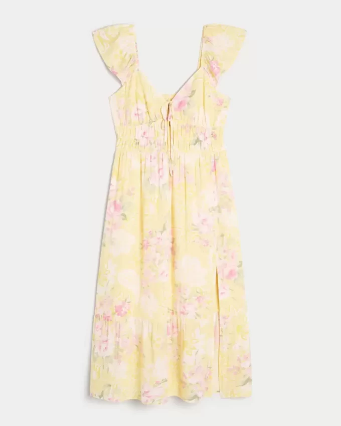 Flutter Sleeve Double Tie Midi-mekko Flutter Sleeve Double Tie Midi-mekko
