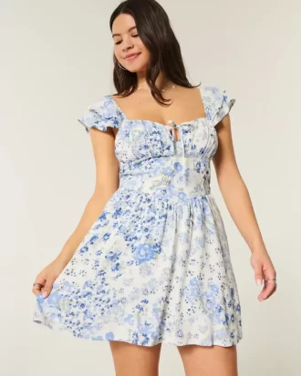 Flutter Sleeve V-vyötäröinen minimekko