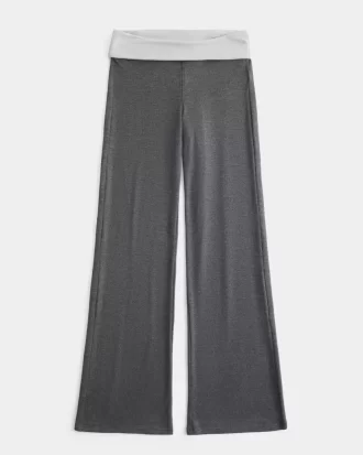 Foldover Waist Knit Flare Housut