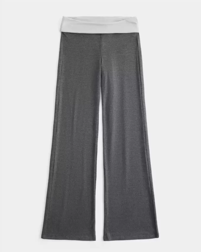 Foldover Waist Knit Flare Housut