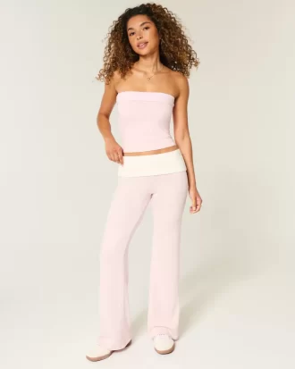 Foldover Waist Knit Flare Housut