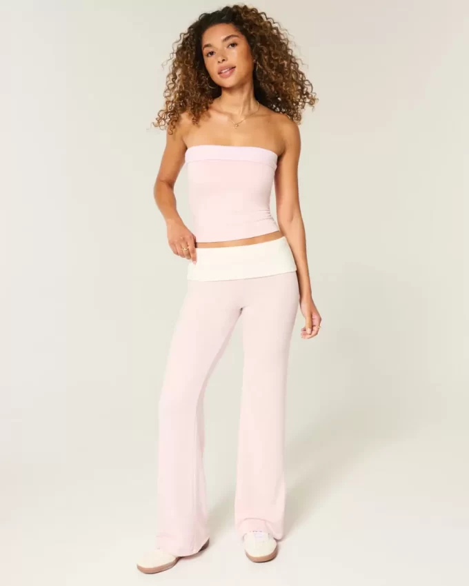 Foldover Waist Knit Flare Housut