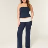 Foldover Waist Knit Flare Housut