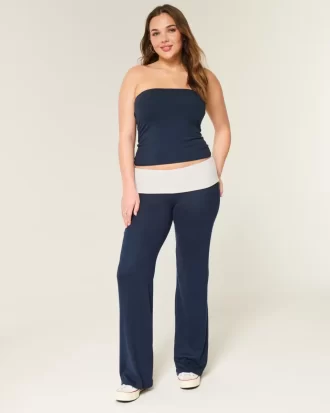 Foldover Waist Knit Flare Housut