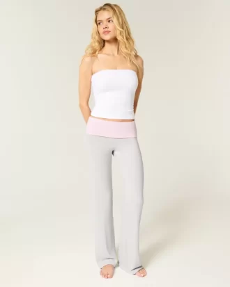 Foldover Waist Knit Flare Housut