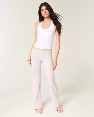 Foldover Waist Knit Flare Housut