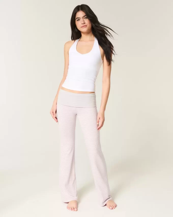 Foldover Waist Knit Flare Housut