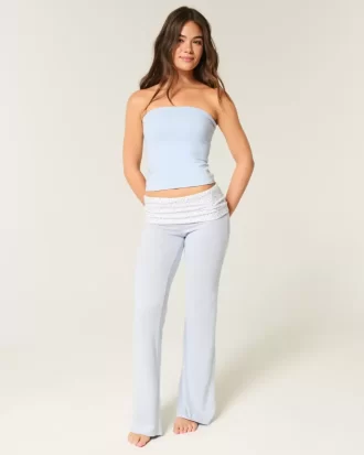 Foldover Waist Knit Flare Housut