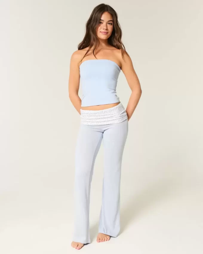 Foldover Waist Knit Flare Housut