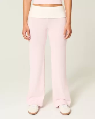 Foldover Waist Knit Flare Housut