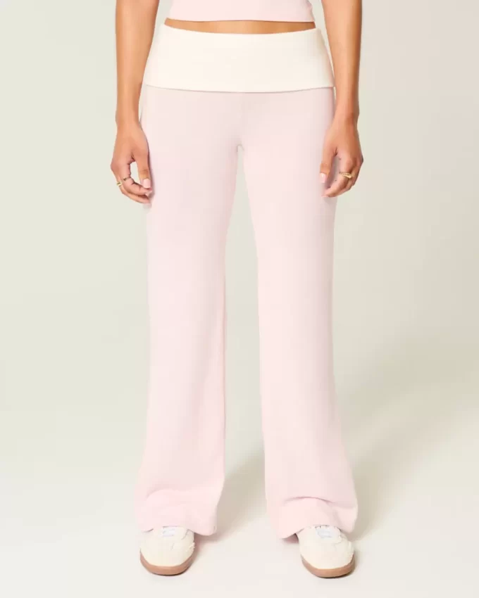 Foldover Waist Knit Flare Housut