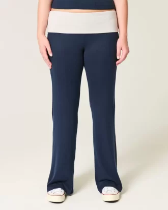 Foldover Waist Knit Flare Housut