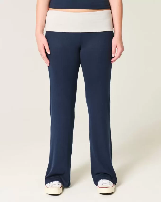 Foldover Waist Knit Flare Housut