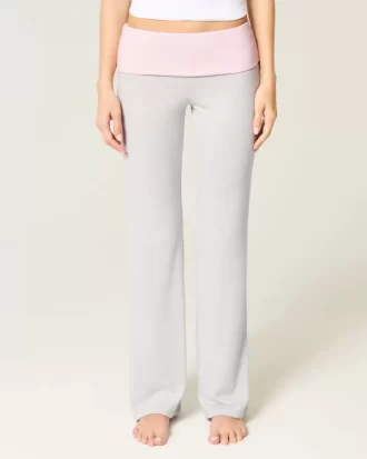 Foldover Waist Knit Flare Housut