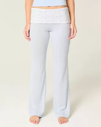 Foldover Waist Knit Flare Housut