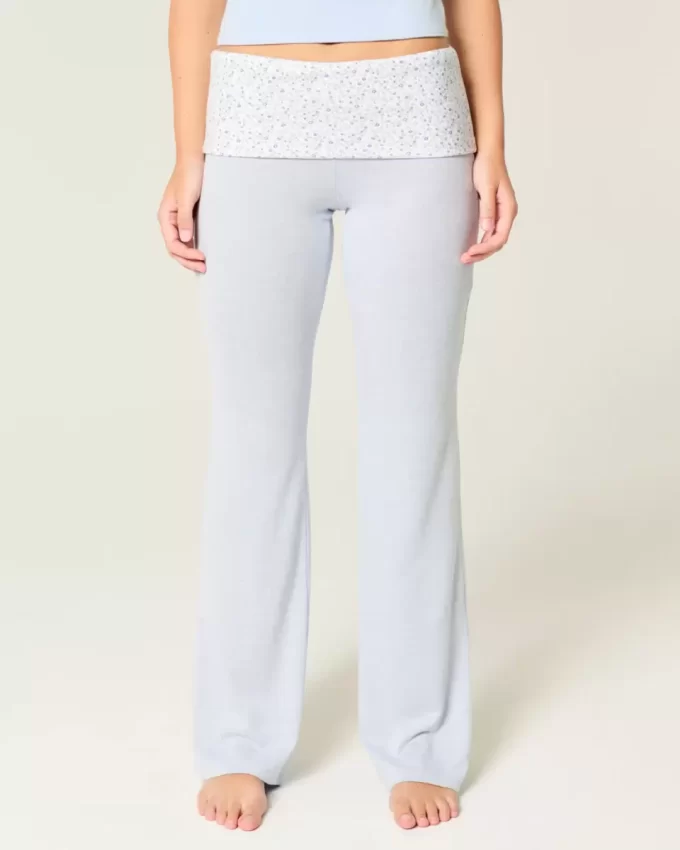 Foldover Waist Knit Flare Housut