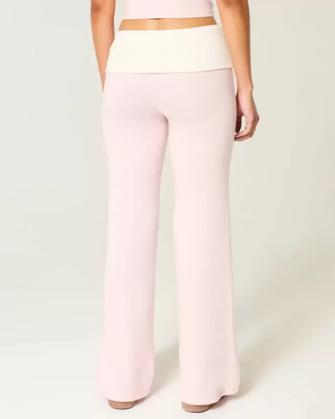 Foldover Waist Knit Flare Housut