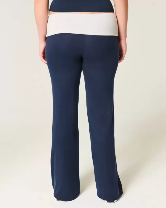 Foldover Waist Knit Flare Housut