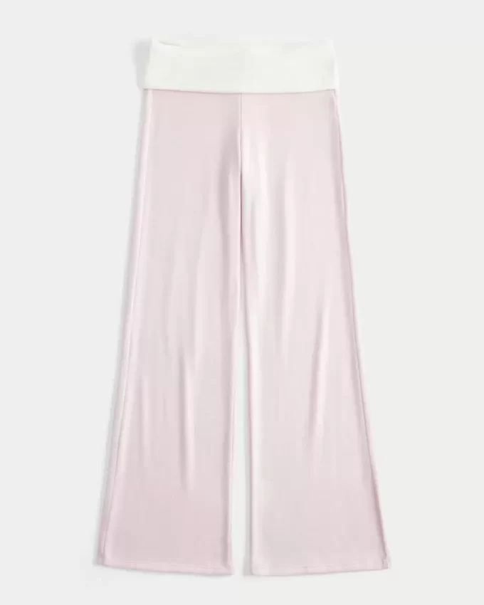 Foldover Waist Knit Flare Housut