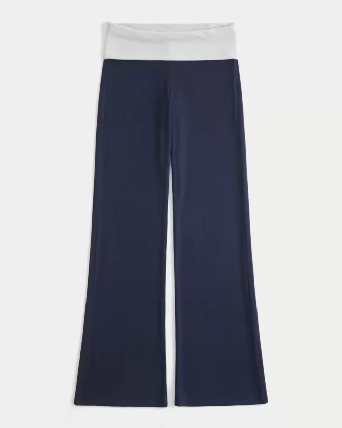 Foldover Waist Knit Flare Housut