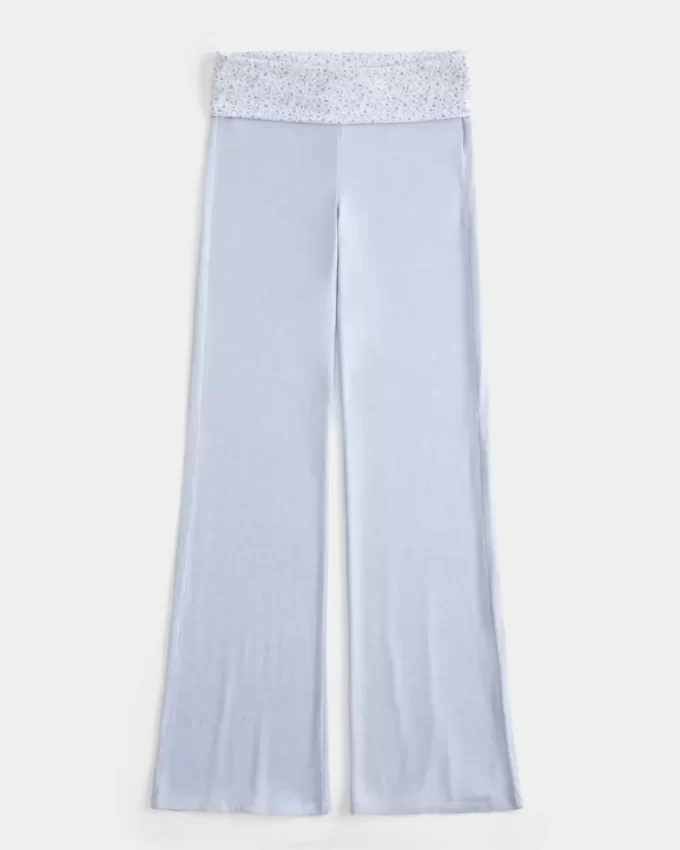 Foldover Waist Knit Flare Housut