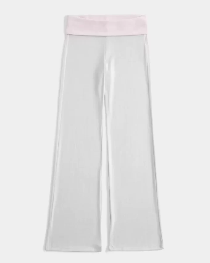 Foldover Waist Knit Flare Housut