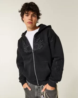 Graafinen Boxy Zip-Up Flame -huppari Graafinen Boxy Zip-Up Flame -huppari