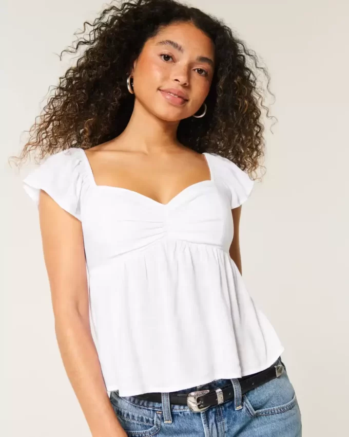 Helppo Flutter Sleeve Babydoll Top