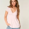 Helppo lyhythihainen pitsikoristelu Babydoll-toppi Helppo lyhythihainen pitsikoristelu Babydoll-toppi