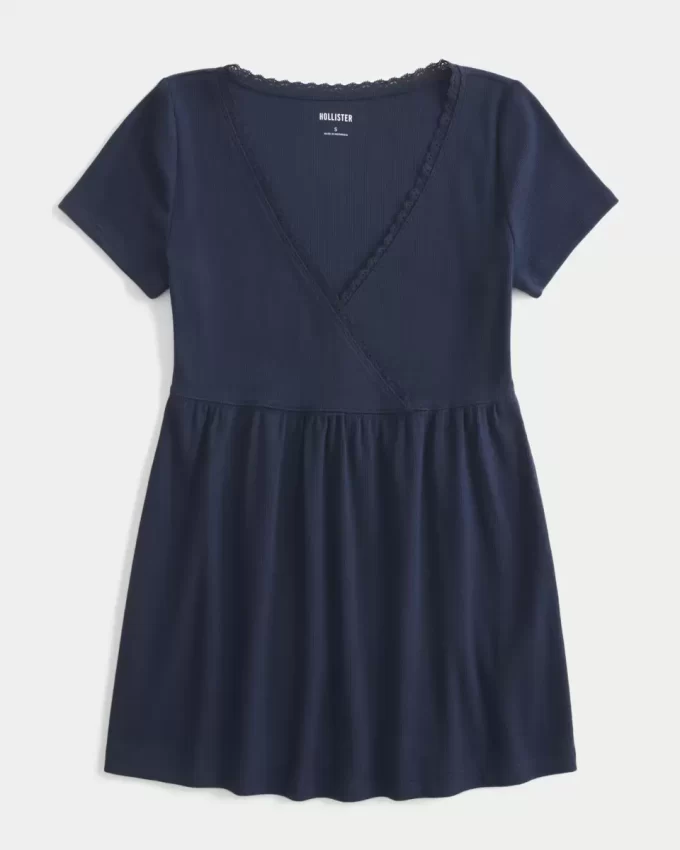 Helppo lyhythihainen pitsikoristelu Babydoll-toppi Helppo lyhythihainen pitsikoristelu Babydoll-toppi