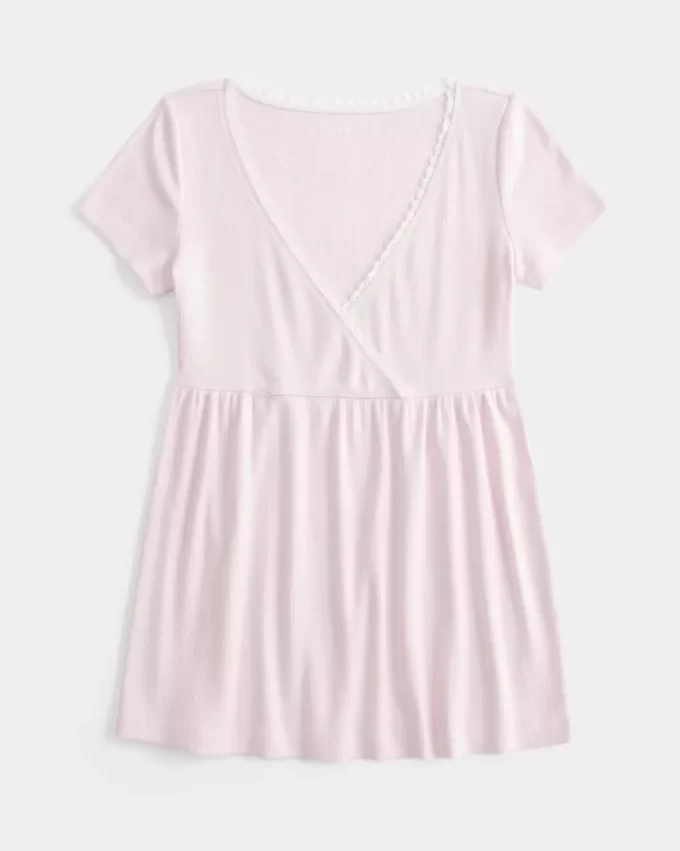 Helppo lyhythihainen pitsikoristelu Babydoll-toppi Helppo lyhythihainen pitsikoristelu Babydoll-toppi