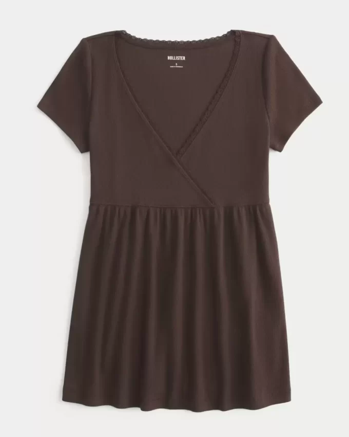Helppo lyhythihainen pitsikoristelu Babydoll-toppi Helppo lyhythihainen pitsikoristelu Babydoll-toppi