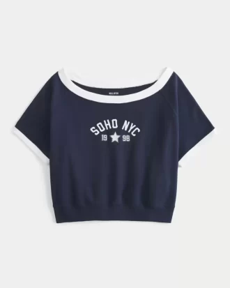 Helppo lyhythihainen Terry Fleece Graafinen collegepaita