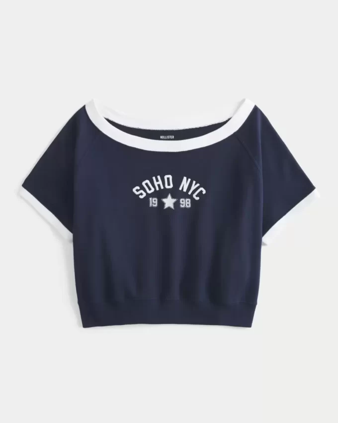 Helppo lyhythihainen Terry Fleece Graafinen collegepaita Helppo lyhythihainen Terry Fleece Graafinen collegepaita