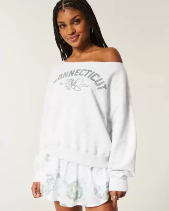 Helppo off-the-shoulder Connecticut Graphic -huppari