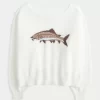 Helppo off-the-Shoulder Fish Graphic -villapaita Helppo off-the-Shoulder Fish Graphic -villapaita