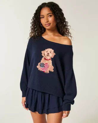 Helppo off-the-shoulder koiran graafinen villapaita