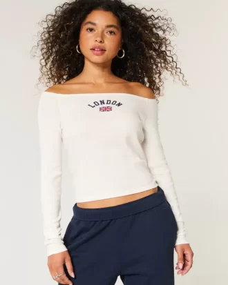 Helppo Off-the-Shoulder London Graphic T-paita