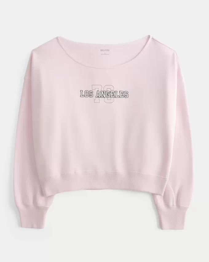 Helppo off-the-shoulder Los Angeles -grafiikkapusero Helppo off-the-shoulder Los Angeles -grafiikkapusero