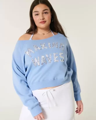 Helppo off-the-Shoulder Making Waves Graphic Crew collegepaita