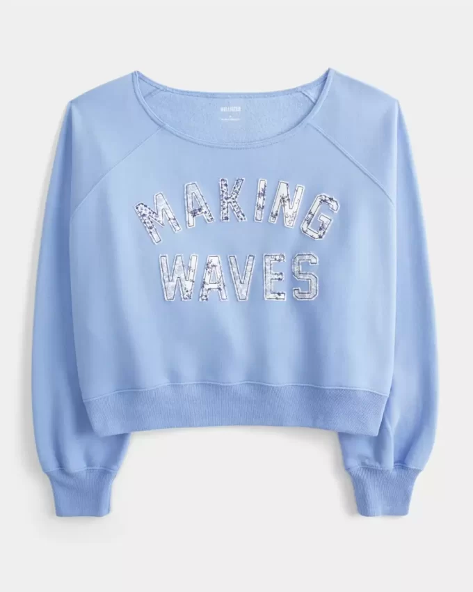 Helppo off-the-Shoulder Making Waves Graphic Crew collegepaita Helppo off-the-Shoulder Making Waves Graphic Crew collegepaita