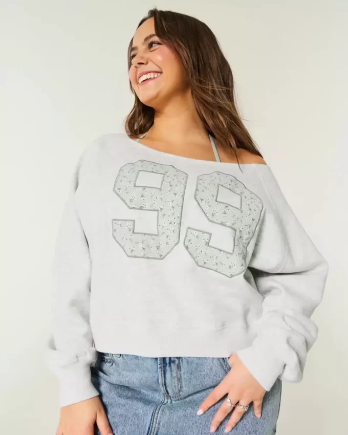 Helppo off-the-shoulder Number Graphic Crew collegepaita Helppo off-the-shoulder Number Graphic Crew collegepaita