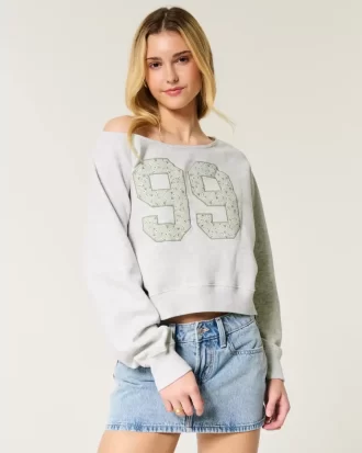 Helppo off-the-shoulder Number Graphic Crew collegepaita