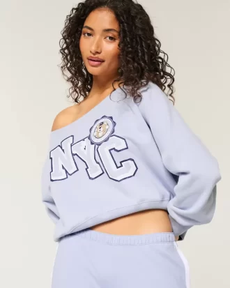 Helppo off-the-shoulder NYC Graphic -huppari