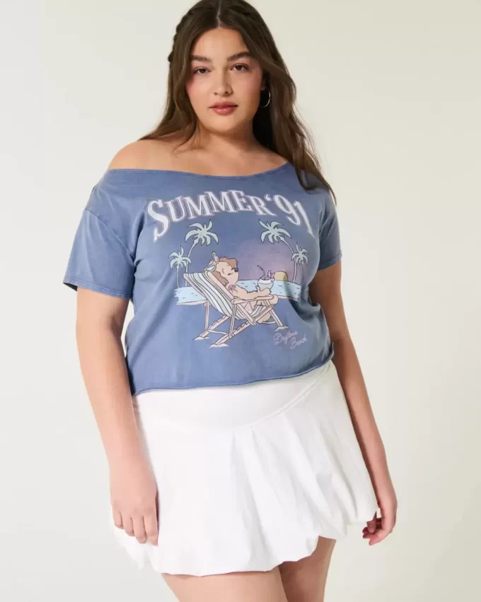 Helppo off-the-shoulder Summer Graphic T-paita Helppo off-the-shoulder Summer Graphic T-paita